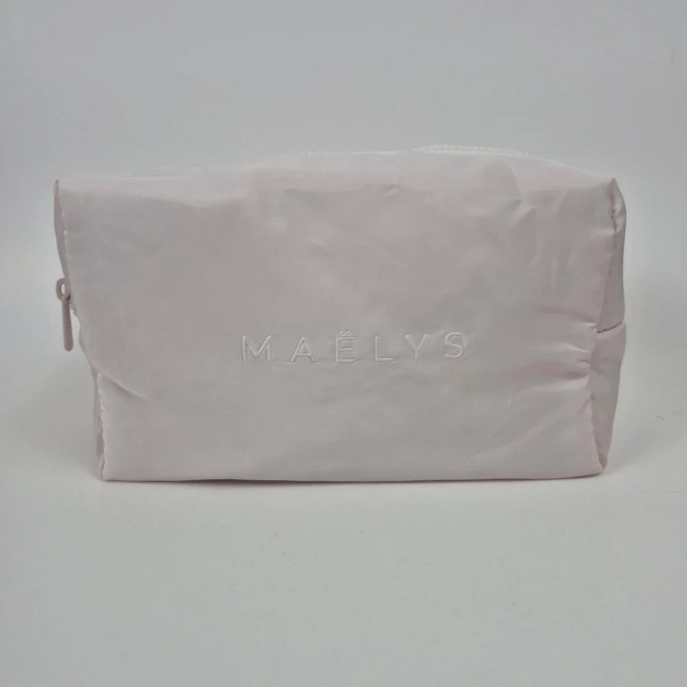 MAELYS Cosmetics Puffer Makeup Bag Pale Pink Quilted Nylon Travel Pouch